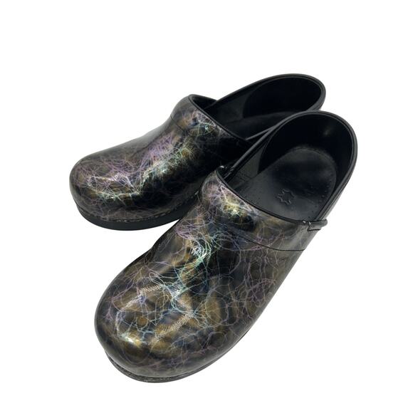 Dansko Women Professional Iridescent Printed Black Leather Clogs Size 39 US 8 - Picture 7 of 9